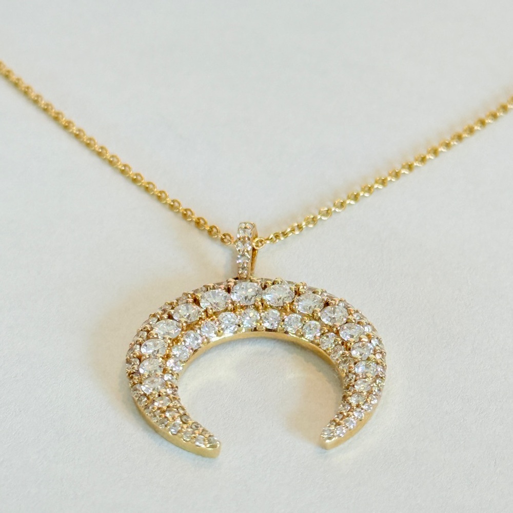 14k Lab Diamond and Gold Crescent Moon Necklace